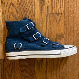Ash blue suede buckle sneakers